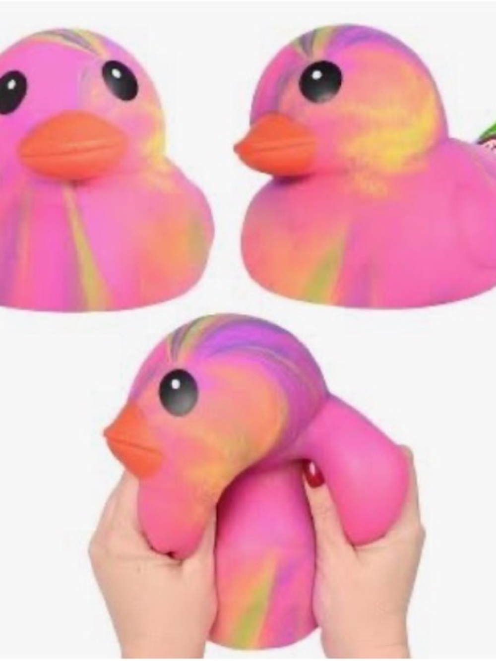 Squeeze Pink Tie-Dye Rubber Duck Bird Toy with Orange Beak